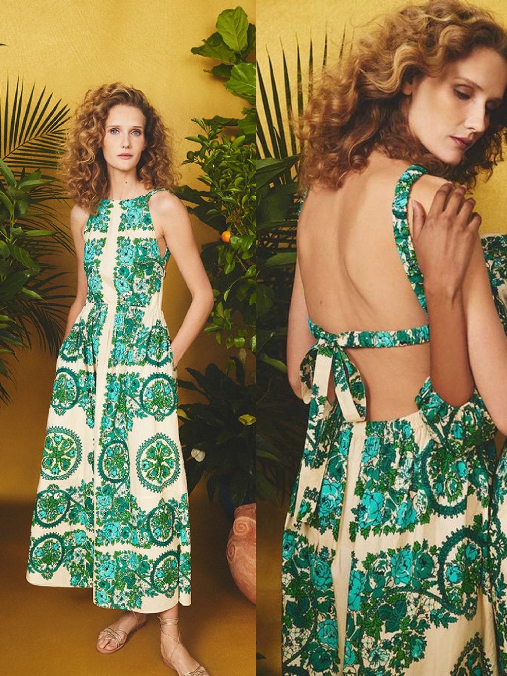 Cara Cara Colomba Dress Teal Floral Topiary Large $595